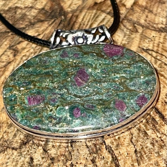 Deep Green Ruby Fuchsite Pendant 1 1/2”x 1 1/2” - Picture 8 of 15